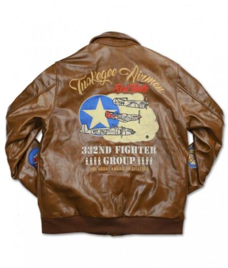 Tuskegee Airmen Brown Leather Bomber Jacket.