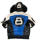 Unisex 8 Ball Black White And Blue Bomber Parka Leather Jacket