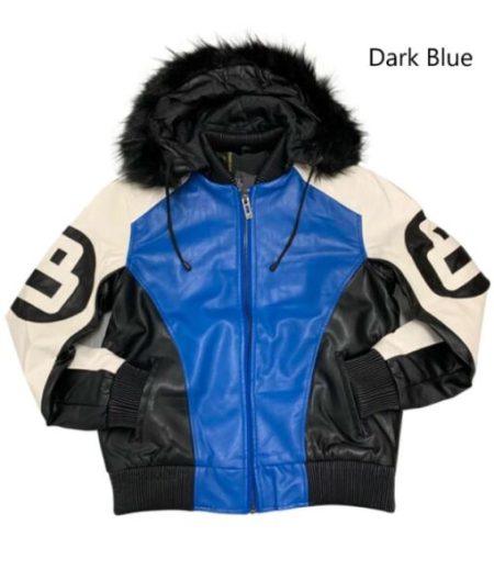 Unisex 8 Ball Black White And Blue Bomber Parka Leather Jacket