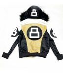 Unisex Khaki And White 8 Ball Fur Hooded Jacket