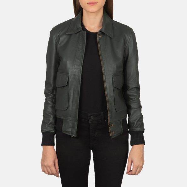Westa A-2 Green Leather Bomber Jacket.