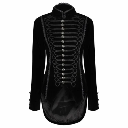 Women's Black Velvet Gothic Parade Tailcoat