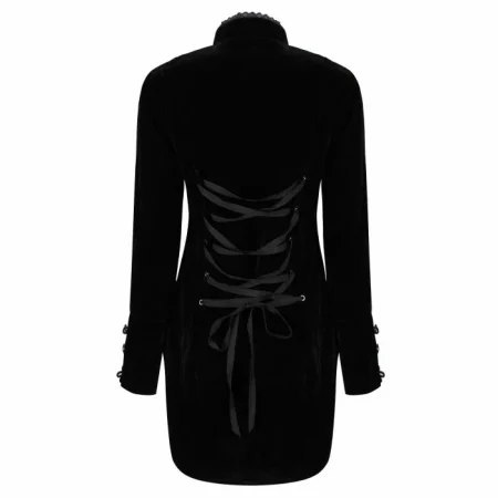 Women's Black Velvet Gothic Parade Tailcoat.