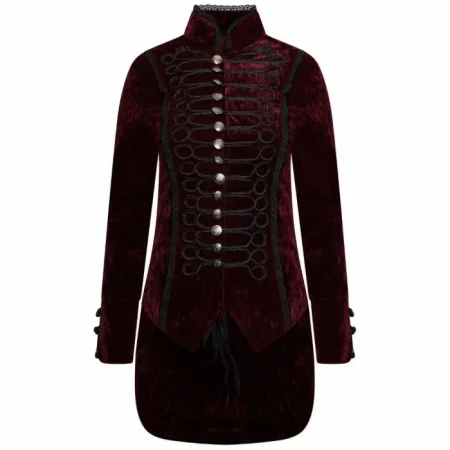Women's Burgundy Velvet Gothic Parade Tailcoat