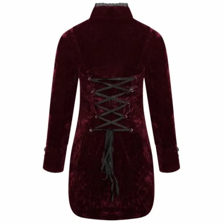 Women's Burgundy Velvet Gothic Parade Tailcoat.