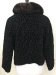 Women’s Vintage 19s Style Bomber Curly Persian Lamb Mink Fur Collar Black Fur Jacket