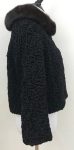 Women’s Vintage 19s Style Bomber Curly Persian Lamb Mink Fur Collar Black Fur Jacket