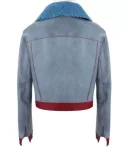Zoe Chao Love Life Sara Yang Fur Collar Blue Genuine Leather Jacket