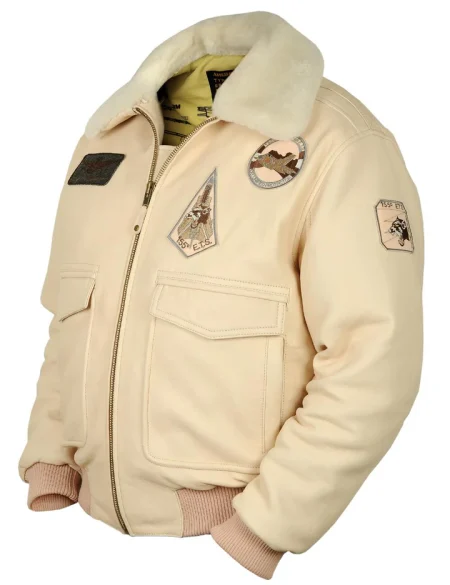 A-2 Tornado Flight Beige Leather Jacket.