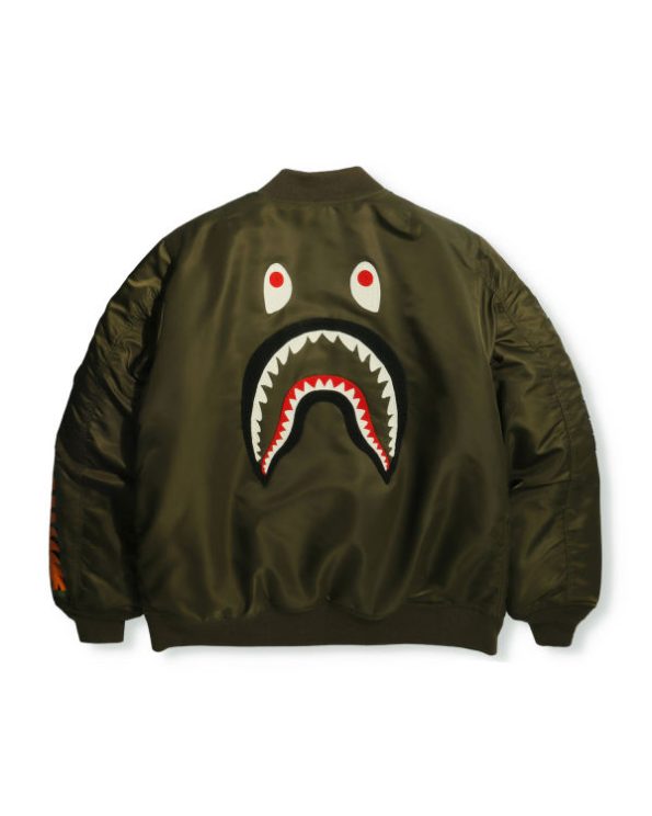 A Bathing Ape Shark Loose Fit Ma-1 Army Green Bomber Jacket.