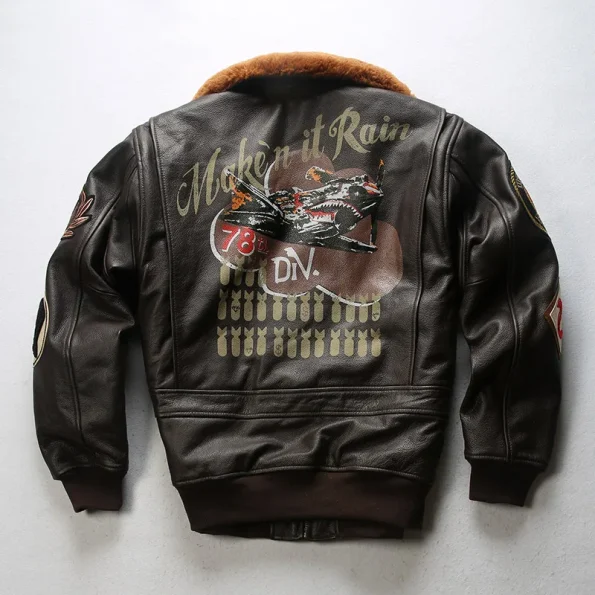 Air Force G-1 Pilot My Player Brown Leather Bomber Jacket.