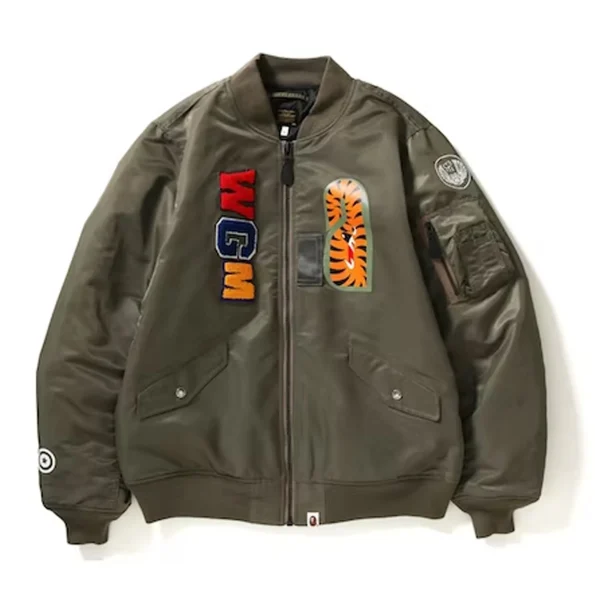 Bape Shark Ma-1 Olive Drab Bomber Jacket