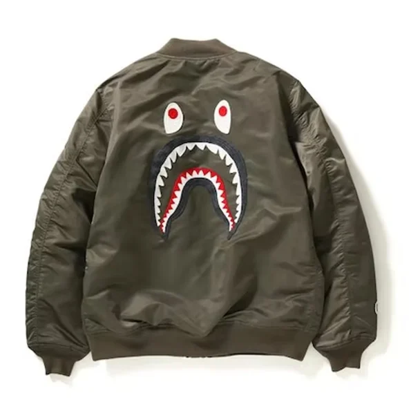 Bape Shark Ma-1 Olive Drab Bomber Jacket.