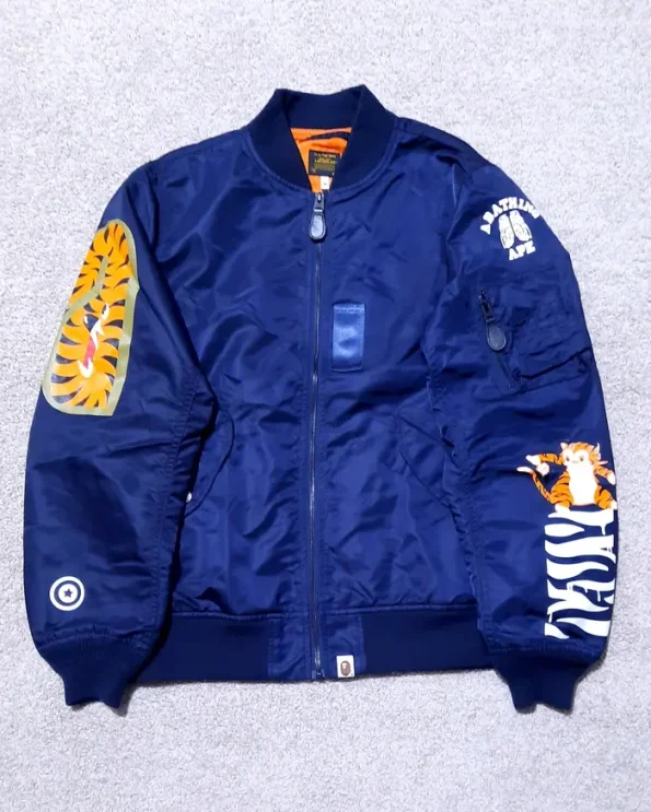 Bape Split Tiger Shark Ma-1 Blue Bomber Jacket