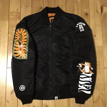 Bape Tiger Shark Ma-1 Black Bomber Jacket.