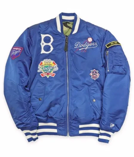 Brooklyn Dodgers Ma-1 Bomber Full-zip Royal Satin Jacket