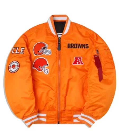 Cleveland Browns Ma-1 Bomber Orange Full-zip Satin Jacket