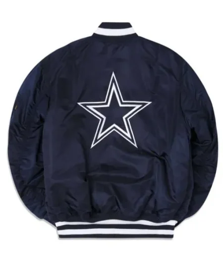 Dallas Cowboys Ma-1 Bomber Navy Blue Full-zip Satin Jacket.