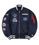 Dallas Cowboys Ma-1 Bomber Navy Blue Full-zip Satin Jacket