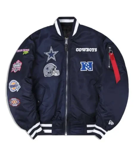 Dallas Cowboys Ma-1 Bomber Navy Blue Full-zip Satin Jacket