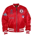 Los Angeles Angels Ma-1 Bomber Red Full-zip Satin Jacket