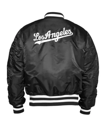 Los Angeles Dodgers Ma-1 Bomber Black Satin Full-zip Jacket.