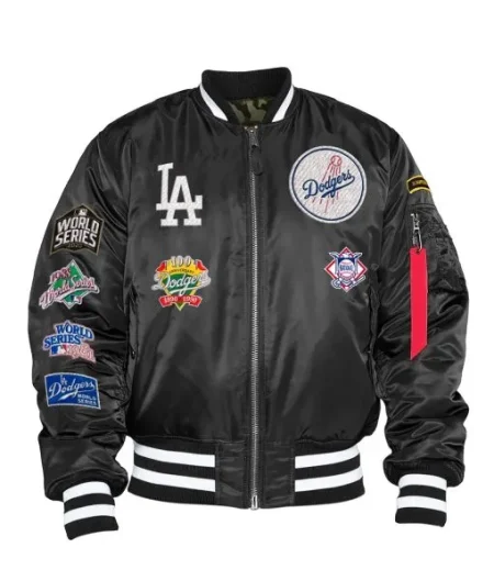 Los Angeles Dodgers Ma-1 Bomber Black Satin Full-zip Jacket