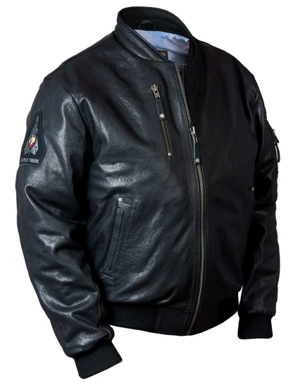 Ma-1 Tigers Bomber Black Leather Jacket.