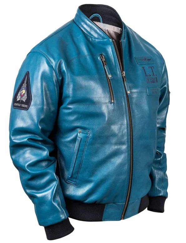 Ma-1 Tigers Bomber Lagoon Blue Leather Jacket
