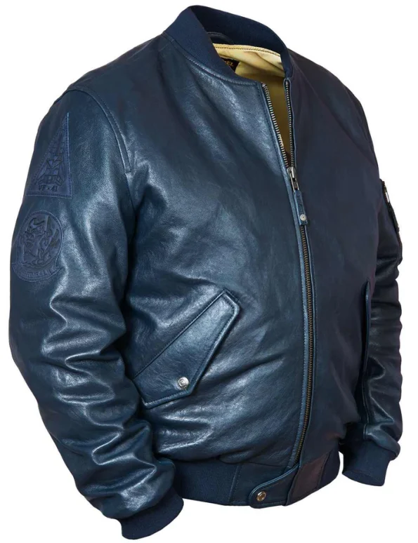 Ma-1 Tom Cat Bomber Blue Leather Jacket.