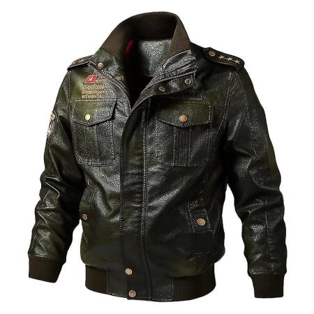 Men's Pilot Leather Outdoor Embroidered Patches Jacket