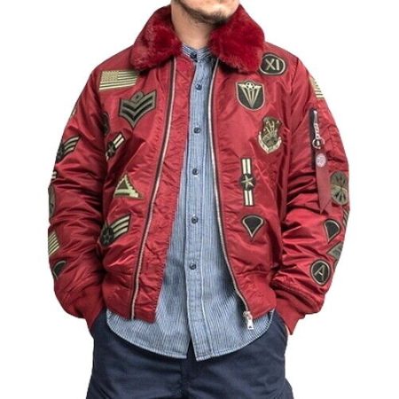 Military Ma-1 Detachable Collar Red Flight Bomber Jacket