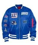 New York Giants Ma-1 Bomber Full-zip Royal Satin Jacket