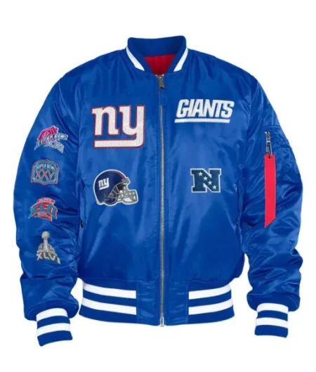 New York Giants Ma-1 Bomber Full-zip Royal Satin Jacket