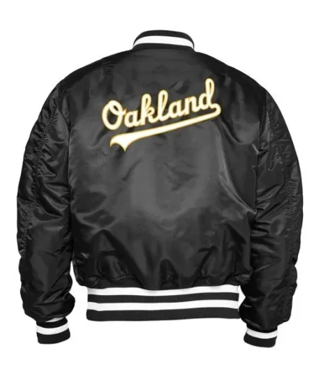 Oakland Athletics Ma-1 Bomber Full-zip Black Satin Jacket.
