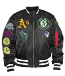 Oakland Athletics Ma-1 Bomber Full-zip Black Satin Jacket