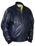 Perforated Ma-1 Navy Blue Leather Bomber Jacket.