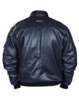 Perforated Ma-1 Navy Blue Leather Bomber Jacket.