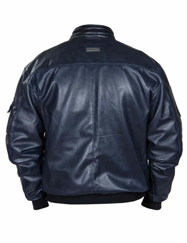 Perforated Ma-1 Navy Blue Leather Jacket