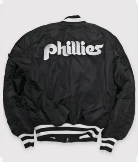 Philadelphia Phillies Ma-1 Bomber Black Full-zip Jacket.