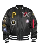 Pittsburgh Pirates Ma-1 Bomber Black Full-zip Satin Jacket