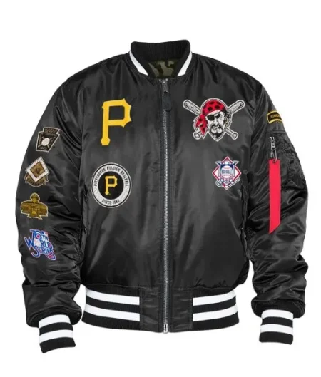 Pittsburgh Pirates Ma-1 Bomber Black Full-zip Satin Jacket