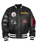 Pittsburgh Steelers Ma-1 Black Bomber Satin Full-zip Jacket
