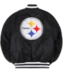 Pittsburgh Steelers Ma-1 Black Bomber Satin Full-zip Jacket