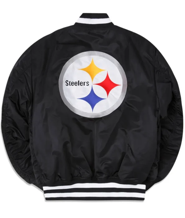 Pittsburgh Steelers Ma-1 Black Bomber Satin Full-zip Jacket.
