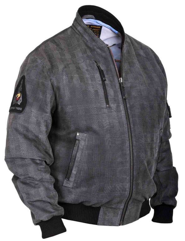 Tigers Printed Grey Suede Ma-1 Bomber Jacket