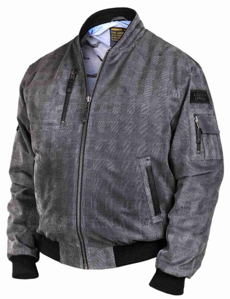 Tigers Printed Grey Suede Ma-1 Bomber Jacket.