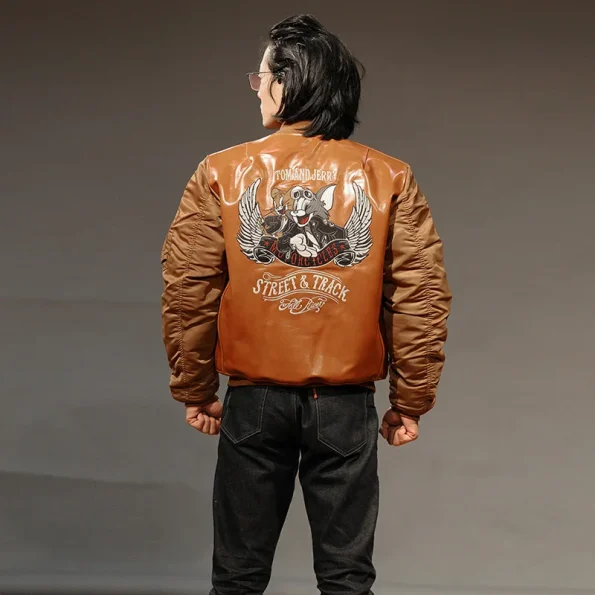 Tom And Jerry Street And Track Brown A-2 Leather Bomber Jacket