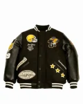Top Gun Kids Bear Black Wool And Leather Varsity Jacket