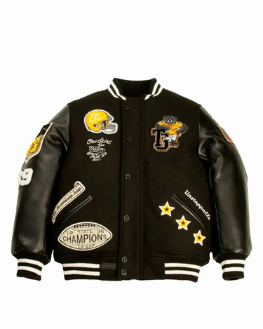 Top Gun Kids Bear Black Wool And Leather Varsity Jacket.